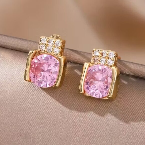18K Gold Womens 2ct Pink Sapphire Gemstone 1ct Diamond Oval Stud Earrings NEW - Picture 1 of 5